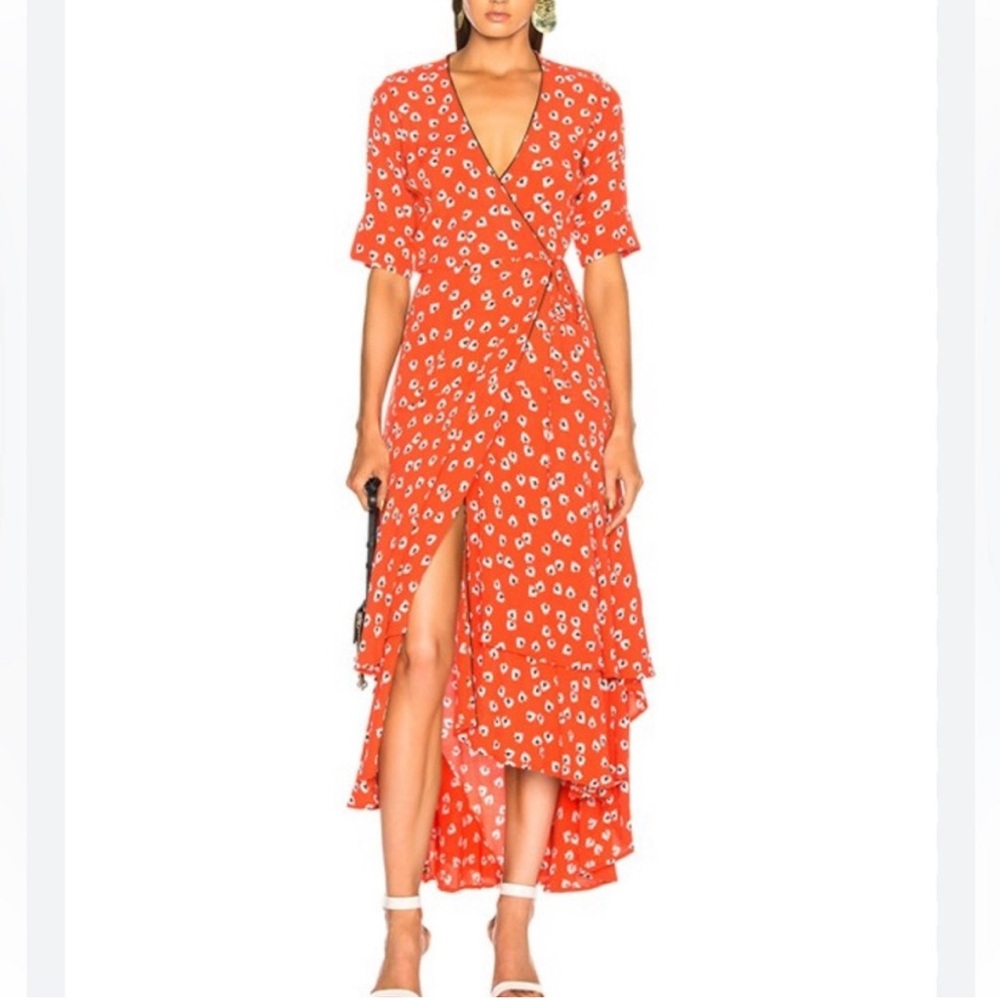 GANNI red maxi dress with white flowers. Size Euro 34 (XS)